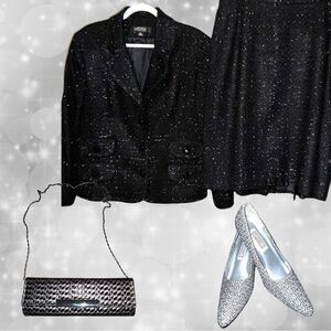 Kasper timeless gorgeous 2 piece black with silver treading sparkle! New